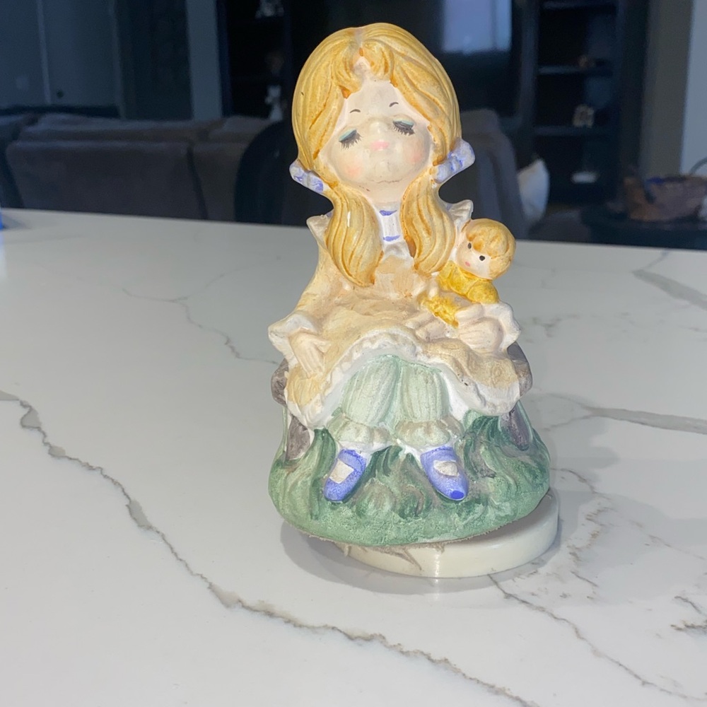 Vintage Japan 1970 Charming Ceramic Figurine with Child - Yellow and Green